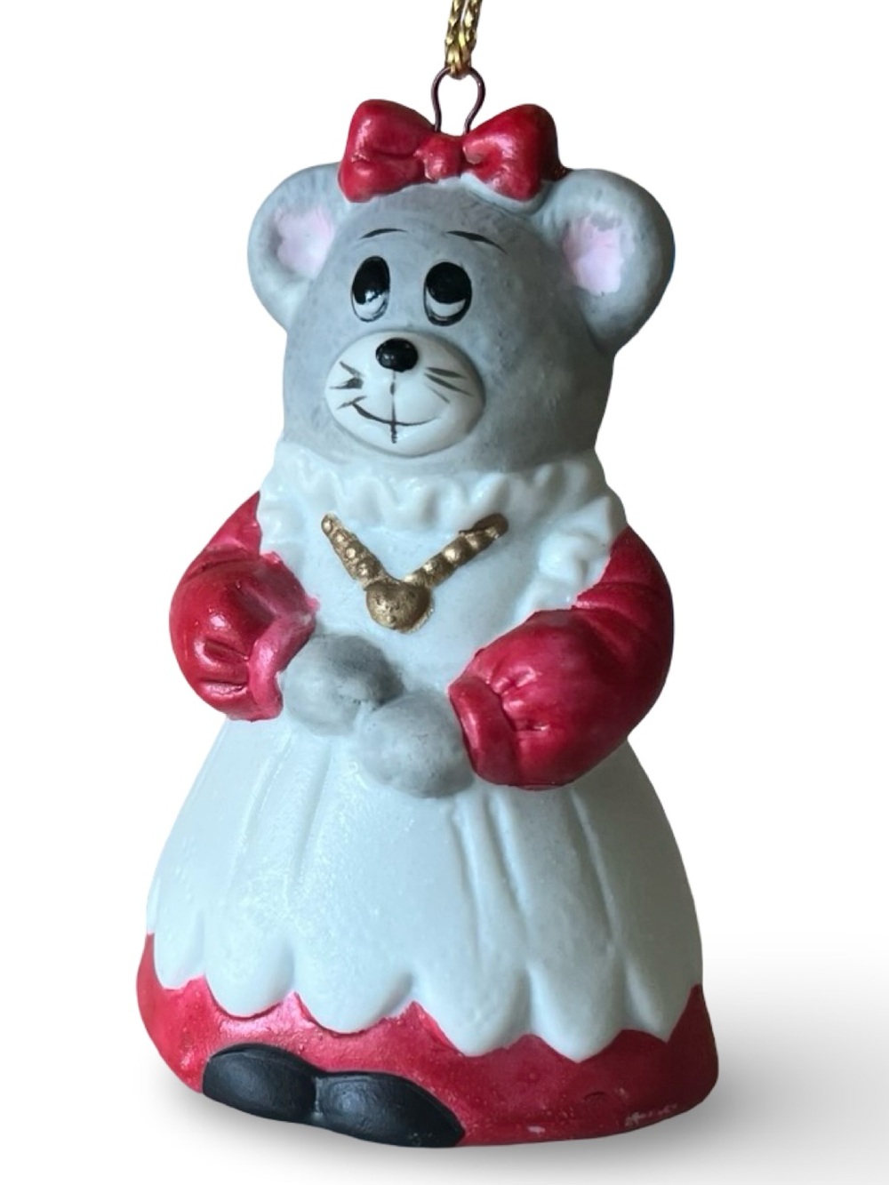 Vintage Ceramic Bisque Porcelain Christmas Mouse Ornament